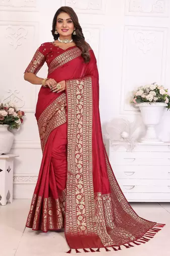 Red dolla Art Silk saree with weaving zari work