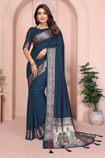 Navy gala Art Silk saree with zari gold weaving work