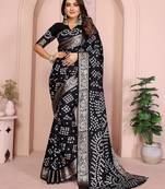 Black bandhej Art silk blend saree with zari weaving work