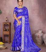 Blue bandhej Art silk blend saree with zari weaving work