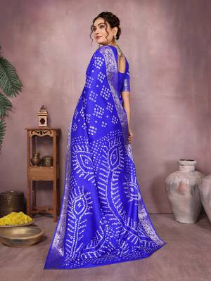 Blue bandhej Art silk blend saree with zari weaving work 3