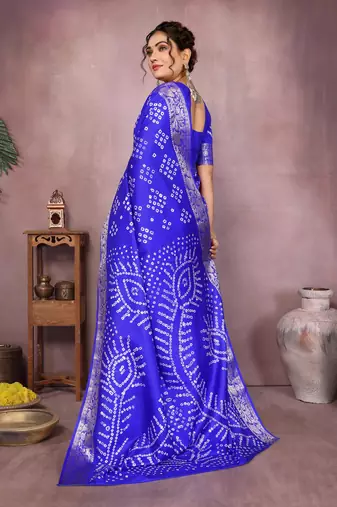 Blue bandhej Art silk blend saree with zari weaving work