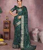 Dark green bandhej Art silk blend saree with zari weaving work