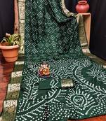 Magenta bandhej Art silk blend saree with zari weaving work