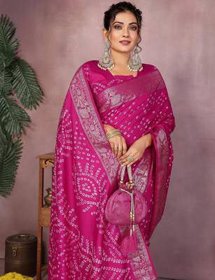 Magenta bandhej Art silk blend saree with zari weaving work 2