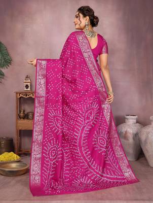 Magenta bandhej Art silk blend saree with zari weaving work 3