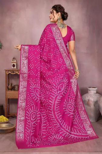 Magenta bandhej Art silk blend saree with zari weaving work