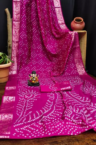 Magenta bandhej Art silk blend saree with zari weaving work