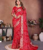 Maroon bandhej Art silk blend saree with zari weaving work
