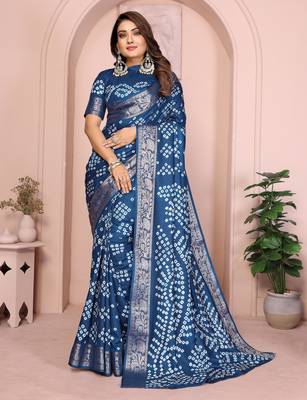 Navy bandhej Art silk blend saree with zari weaving work 1