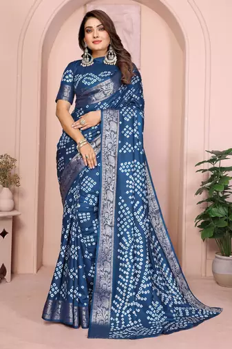 Navy pure bandhej Art Silk saree with zari weaving work