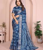 Navy bandhej Art silk blend saree with zari weaving work