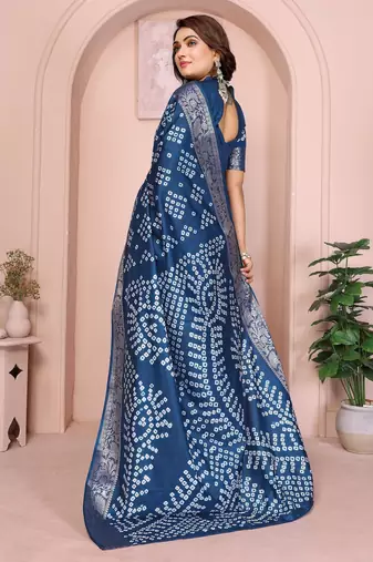 Navy bandhej Art silk blend saree with zari weaving work
