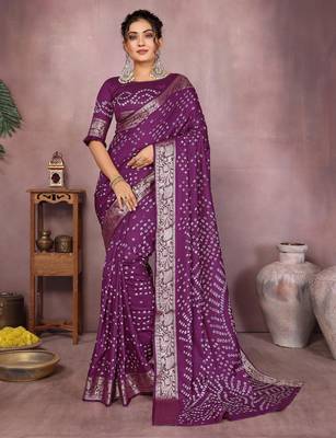 Purple bandhej Art silk blend saree with zari weaving work 1