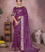 Purple bandhej Art silk blend saree with zari weaving work