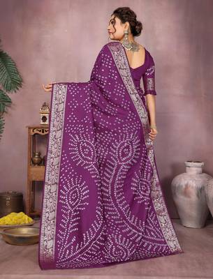 Purple bandhej Art silk blend saree with zari weaving work 3