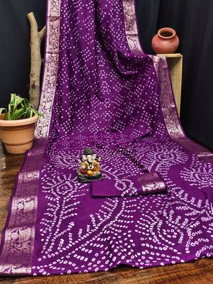 Purple bandhej Art silk blend saree with zari weaving work 4