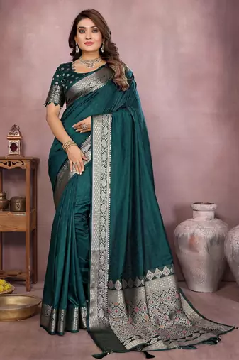 Dark green gala Art Silk saree with zari gold weaving work
