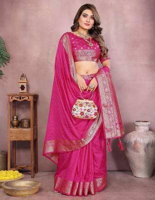 Magenta gala Art silk blend saree with zari gold weaving work 3