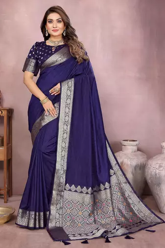 Navy gala Art Silk saree with zari gold weaving work