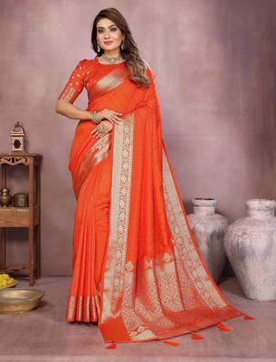 Orange gala Art silk blend saree with zari gold weaving work 1