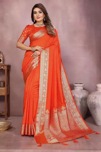 Orange gala Art Silk saree with zari gold weaving work
