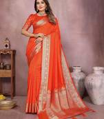 Orange gala Art silk blend saree with zari gold weaving work