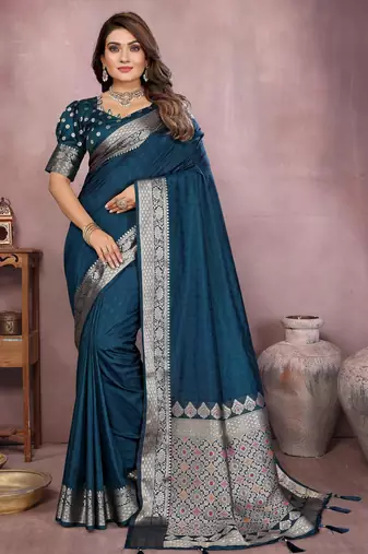 Teal gala Art Silk saree with zari gold weaving work