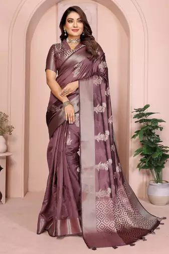 Brown soft organza banarasi Art Silk saree with zari weaving work