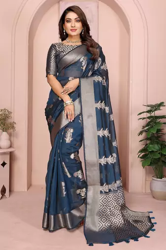Navy soft organza banarasi Art Silk saree with zari weaving work