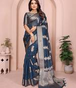 Navy soft organza banarasi Art silk blend saree with zari weaving work