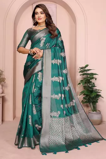 Ocean green soft organza banarasi Art Silk saree with zari weaving work