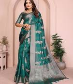 Ocean green soft organza banarasi Art silk blend saree with zari weaving work