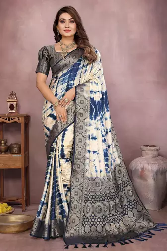 Navy soft satin Art Silk saree with zari weaving work