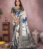 Navy soft satin Art silk blend saree with zari weaving work