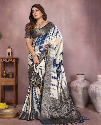 Navy soft satin Art silk blend saree with zari weaving work 2