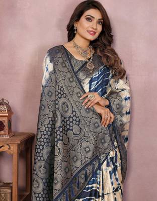 Navy soft satin Art silk blend saree with zari weaving work 3