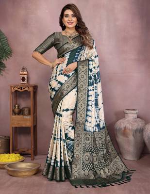Blue soft satin Art silk blend saree with zari weaving work 1