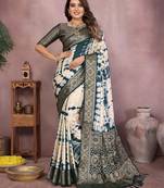 Blue soft satin Art silk blend saree with zari weaving work