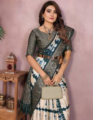 Blue soft satin Art silk blend saree with zari weaving work 2