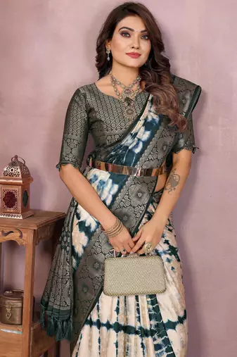 Blue soft satin Art silk blend saree with zari weaving work