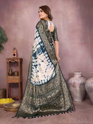 Blue soft satin Art silk blend saree with zari weaving work 3