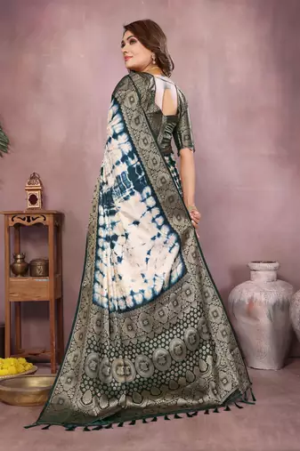 Blue soft satin Art silk blend saree with zari weaving work