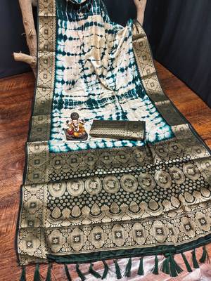 Blue soft satin Art silk blend saree with zari weaving work 4