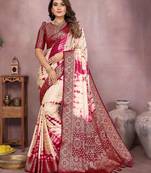 Magenta soft satin Art silk blend saree with zari weaving work