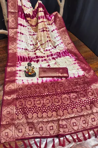 Magenta soft satin Art silk blend saree with zari weaving work