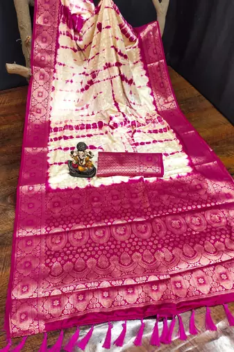 Pink soft satin Art silk blend saree with zari weaving work