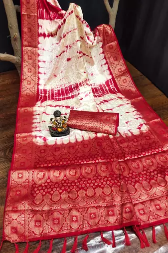 Red soft satin Art silk blend saree with zari weaving work