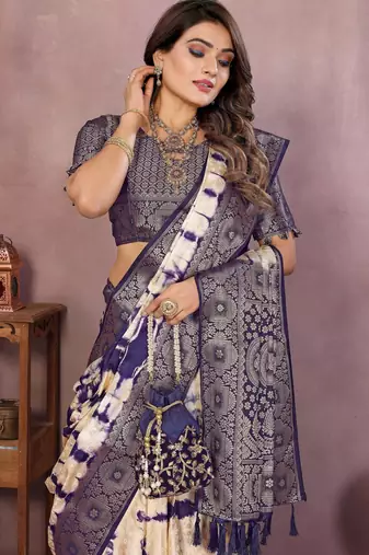Violet soft satin Art silk blend saree with zari weaving work