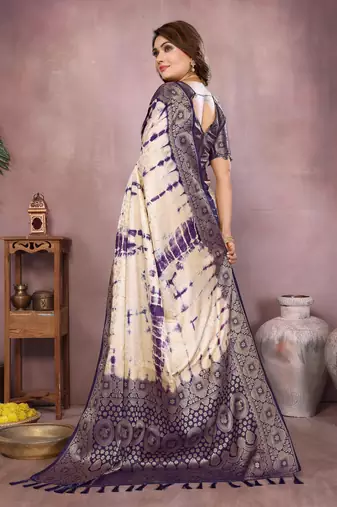 Violet soft satin Art silk blend saree with zari weaving work